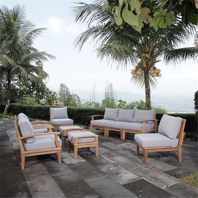 Modway EEI-1152-NAT-GRY-SET Marina Premium Grade A Teak Wood Outdoor Patio - Image 8