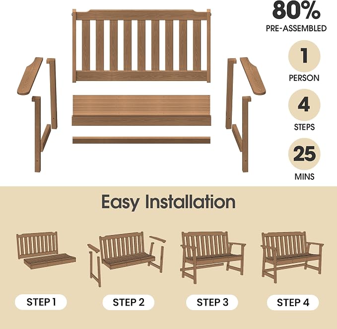 Ciokea 49" Heavy Duty Outdoor Bench Set of 2, HDPE Weatherproof Garden Bench - Image 6