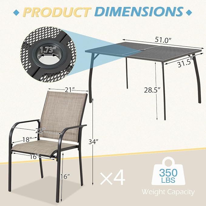AECOJOY 5 Piece Patio Table and Chair Set - Image 4