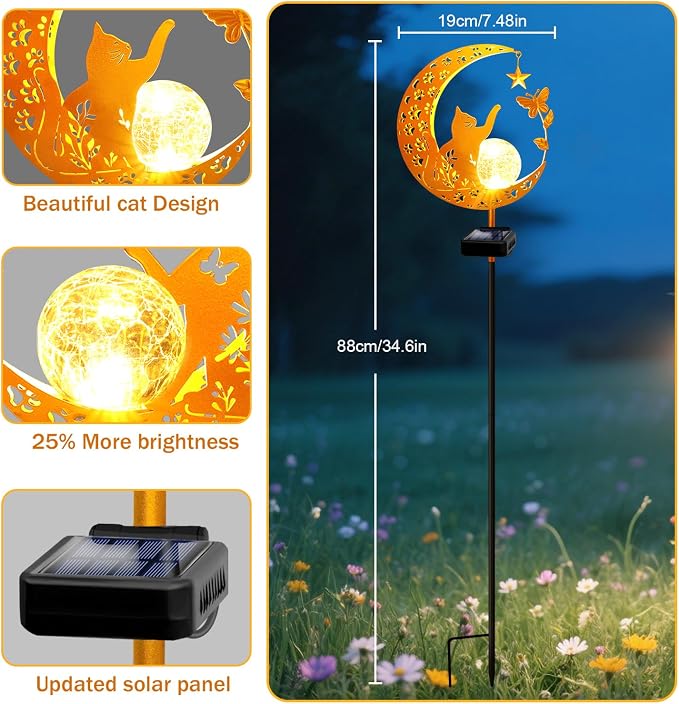 YJFWAL Garden Solar Cat Lights Pathway Stake Lights Glass Globe - Image 5