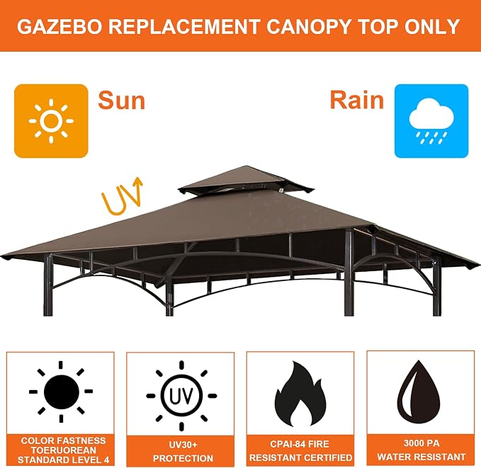 Eurmax USA High Performance Grill Gazebo Canopy Replacement Cover 5x8 - Image 4