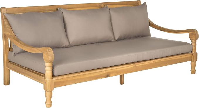 Safavieh Outdoor Collection Pasadena Brown /Taupe Acacia Wood Cushioned Daybed - Image 3