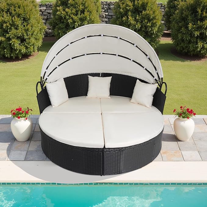 FDW Outdoor Round Daybed Wicker Patio Furniture Outdoor Furniture - Image 7