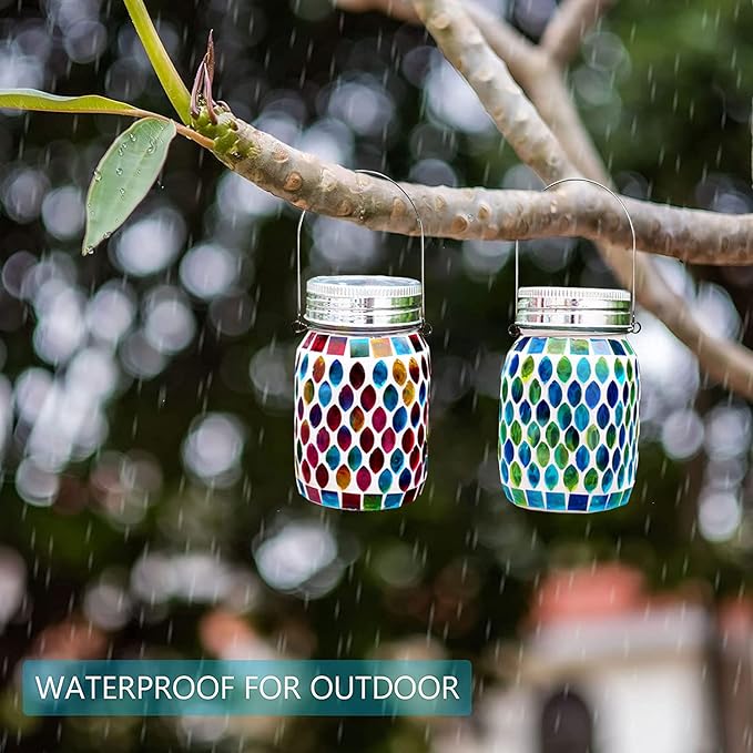 2 Pack Solar Outdoor Mosaic Lantern, Solar Lights Outdoor Hanging Lanterns - Image 5