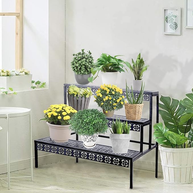 aboxoo 3 Tier Stair Style Large Metal Plant Stand, Garden Display Shelf Flower - Image 6