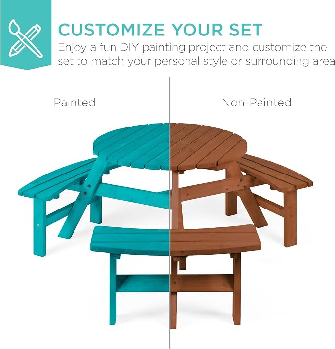 Best Choice Products 6-Person Circular Outdoor Wooden Picnic Table - Image 6