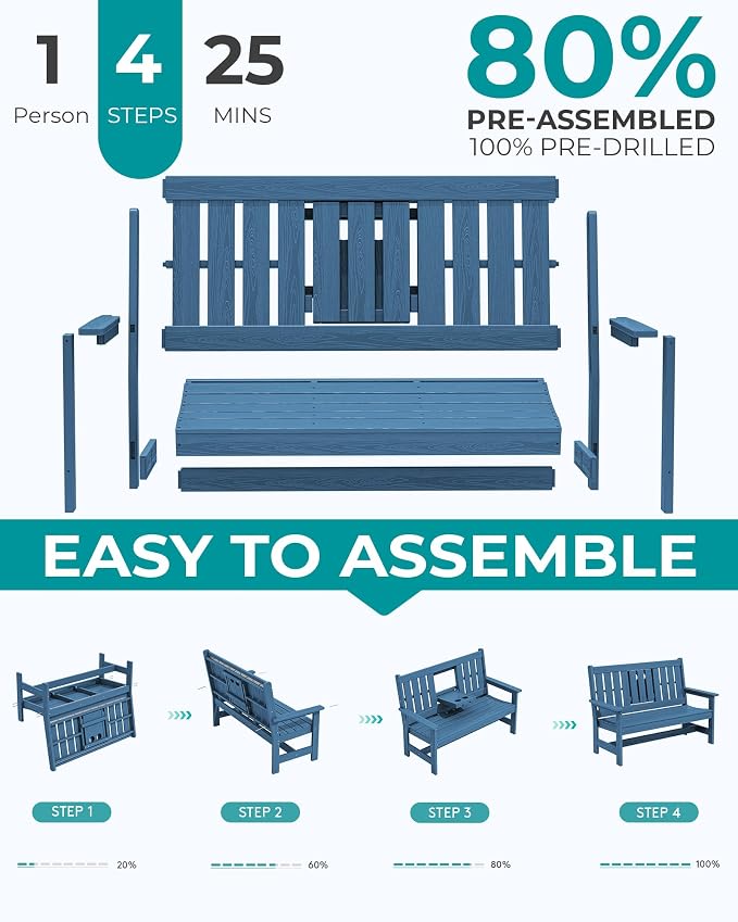 SERWALL Outdoor Bench with Cup Holder, All Weather Patio Benches with High - Image 8