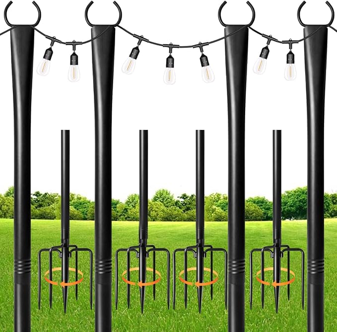 4 Pack String Light Poles for Outdoor, Metal Light Hanging Pole Outside by Unknown