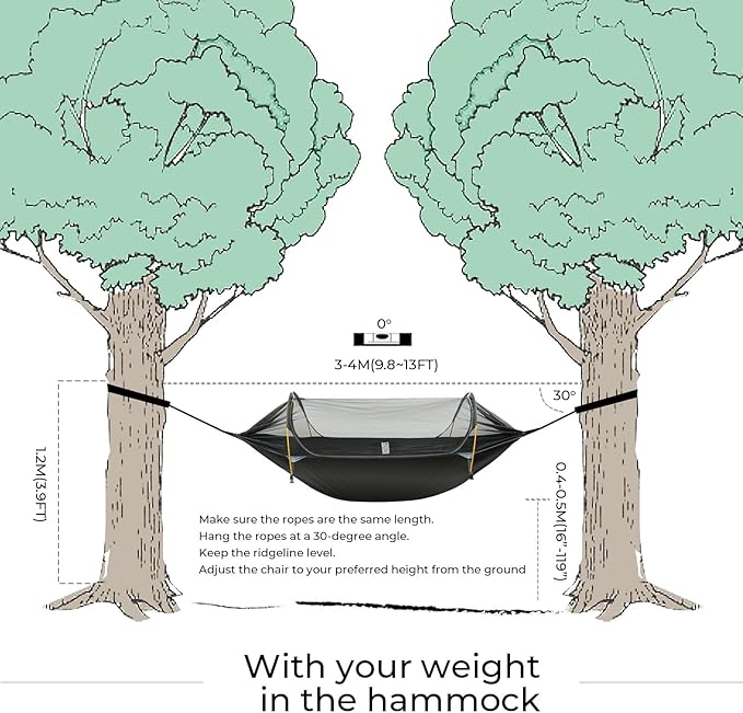 Camping Hammock Tent with Mosquito Net & RainFly, 3 in 1 Waterproof Lightweight - Image 3