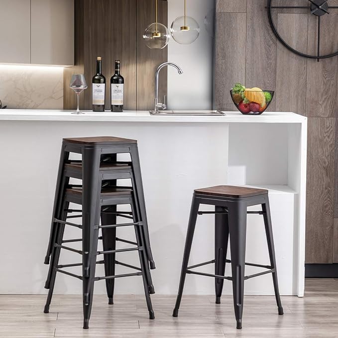 Alunaune 24" Metal Bar Stools Set of 2 Stackable Counter Height Barstools - Image 5