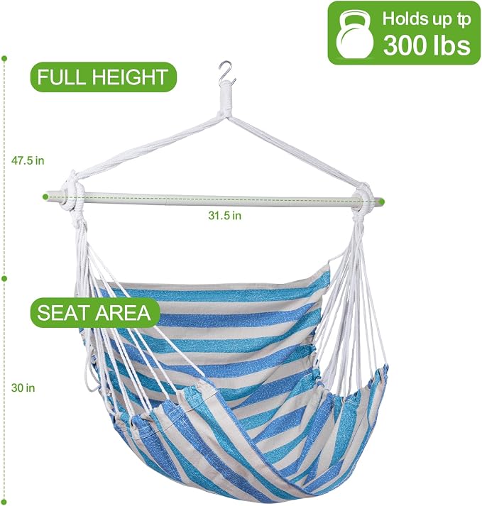 Backyard Expressions Striped Hammock Chair Hanging Rope Swing Chair, Anti Slip - Image 2