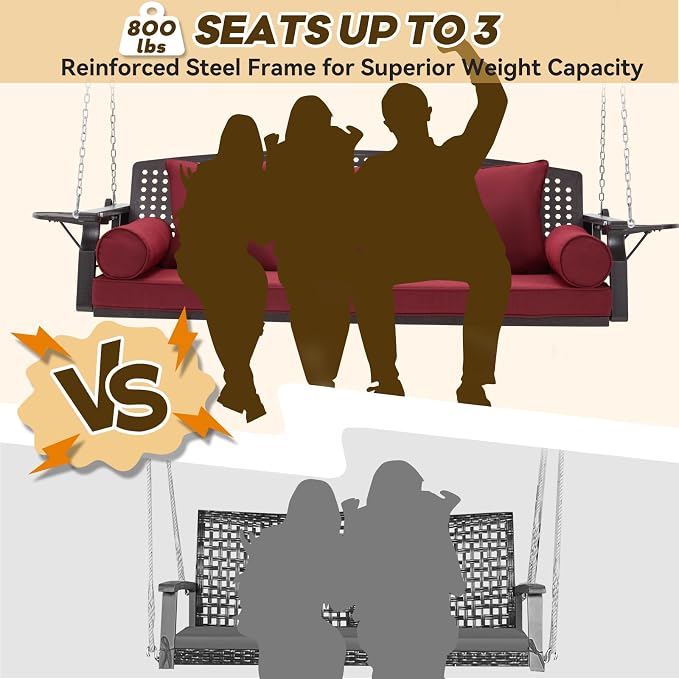 3 Seat Porch Swing, Patio Swing Bench - Image 3