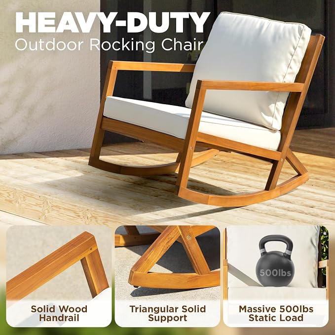 IDZO Rocking Chairs Design Heavy Duty 400lbs Capacity Wood Patio Bistro Set 3 - Image 3