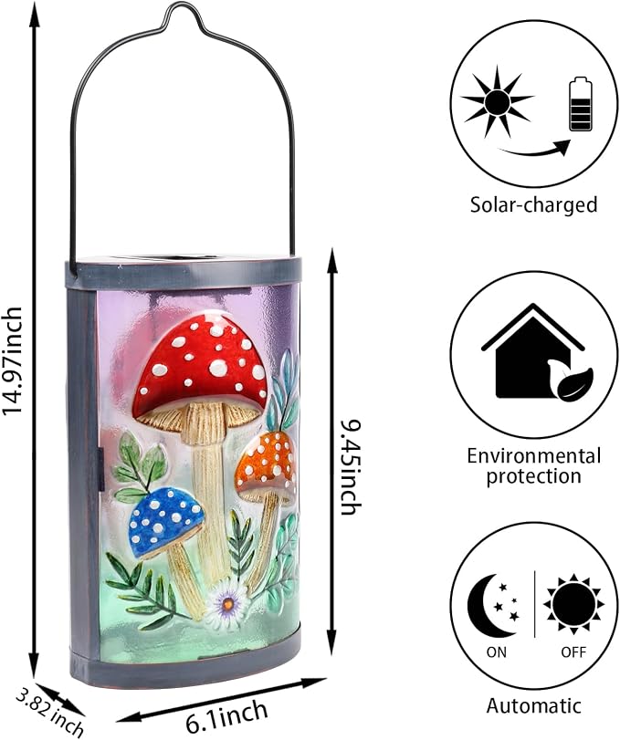 Hanging Solar Lantern Outdoor Waterproof Mushroom Solar Lights Glass Tabletop - Image 3