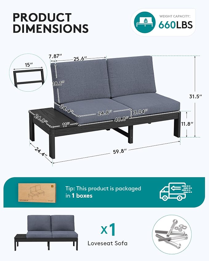 SERWALL HDPE Outdoor Furniture Set, 2 Seats Outdoor Sectional - Image 5