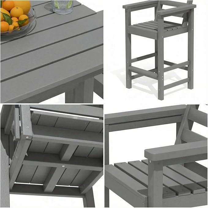 GLANC Adirondack Chairs and Table 3 Pieces Set, HDPE Balcony Bar Height Chairs - Image 6