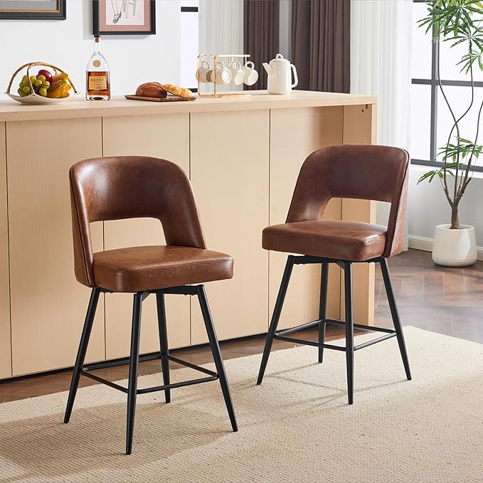 VINGLI Bar Stools Set of 2, Upholstered Barstools - Image 5
