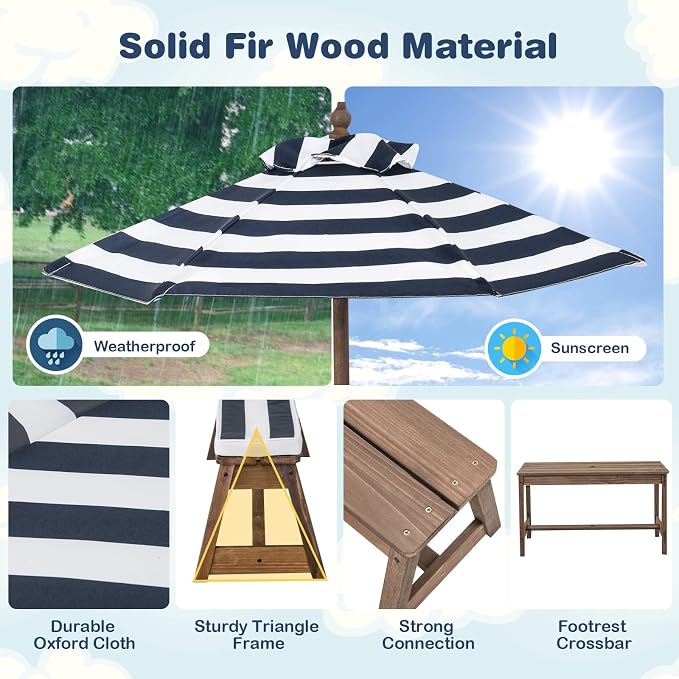 HONEY JOY Kids Picnic Table, Outdoor Wooden Table & Bench Set w/Removable - Image 4