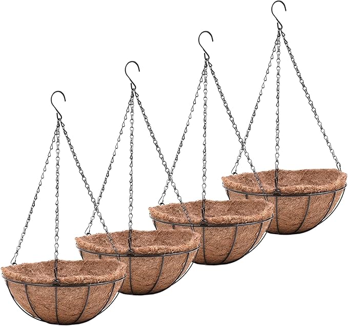 Metal Hanging Planters Basket Set of 4 Hanging Flower Pots 10 Inch Chain Round by EIMQUVW