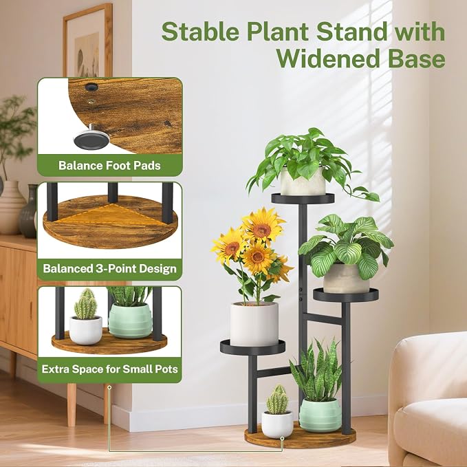 iDavosic.ly 3 Tier Plant Stand Indoor, Tiered Corner Metal Wood Multiple Flower - Image 4