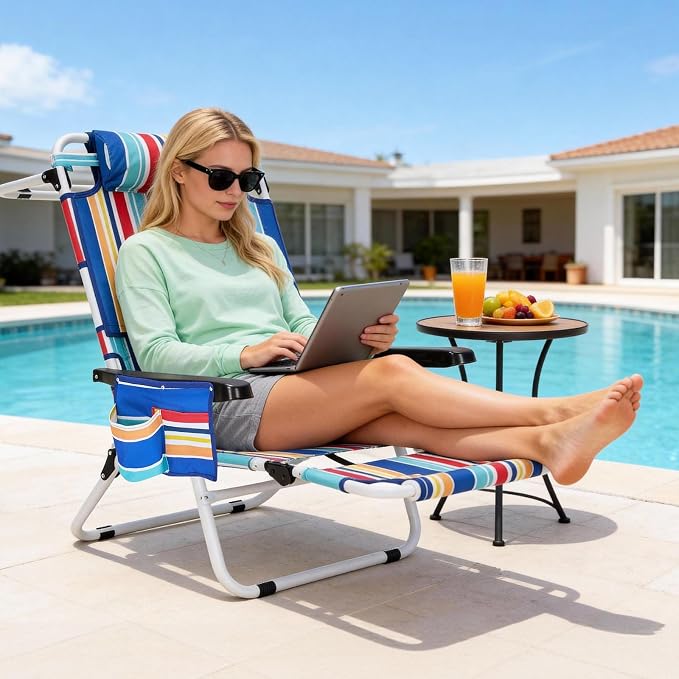 MOPHOTO Oversized Beach Lounge Chair, 5-Position Adjustable Tanning Chair - Image 6