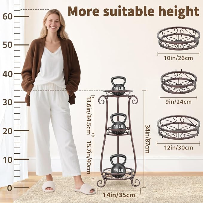LASZOLA 3 Tier Bronze Metal Plant Stand - Image 5