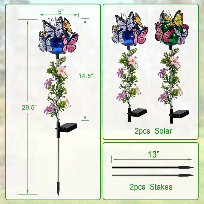 Solar Lights Outdoor Pathway, 2 Pack Butterfly - Image 7