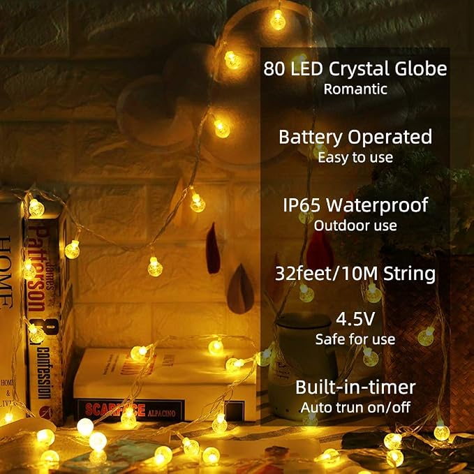 Metaku Globe Fairy Lights Battery Operated 33ft 80LED String Lights - Image 2