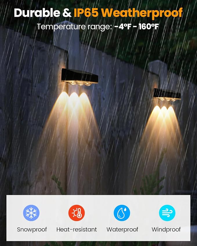 Solar Fence Lights Outdoor, 2025 Upgraded Solar Fence Lights Have 3 x 70 Lumen - Image 4