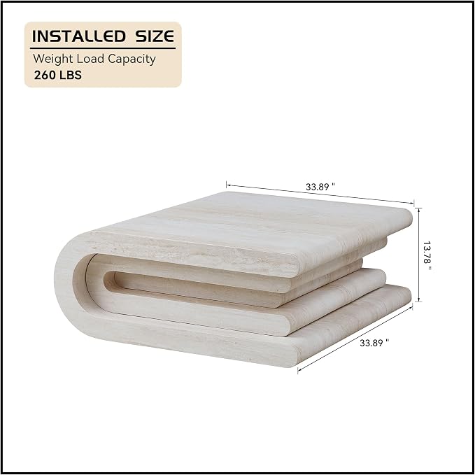 Square Coffee Table 33.86" Faux Marble Pattern Wood Center Table - Image 2