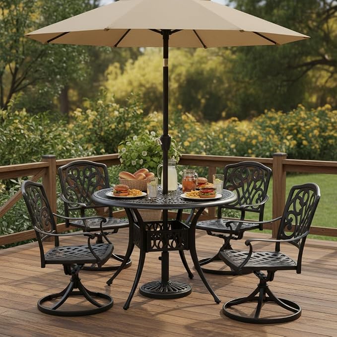 Tangkula 36 Inch Outdoor Dining Table, Round Cast Aluminum Patio Dining Table - Image 2