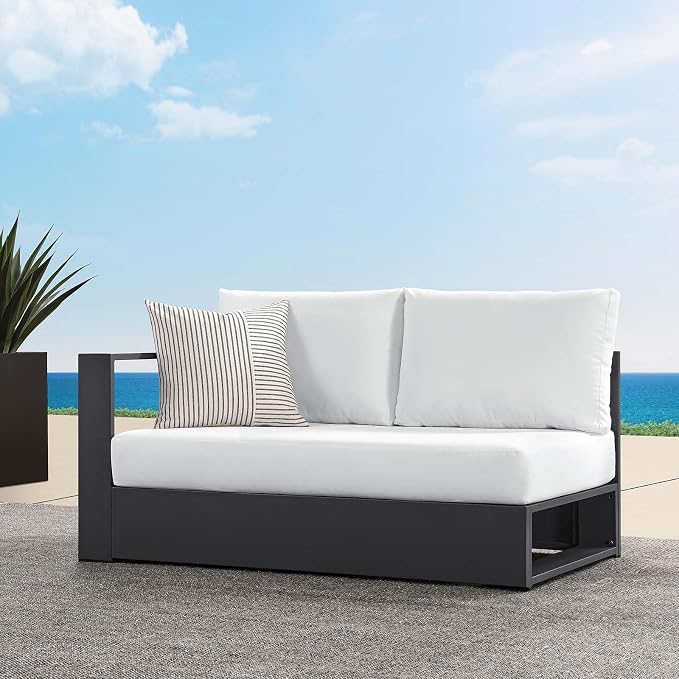 Modway Tahoe Aluminum Modular Left-Facing Outdoor Patio Loveseat in Gray White by Modway