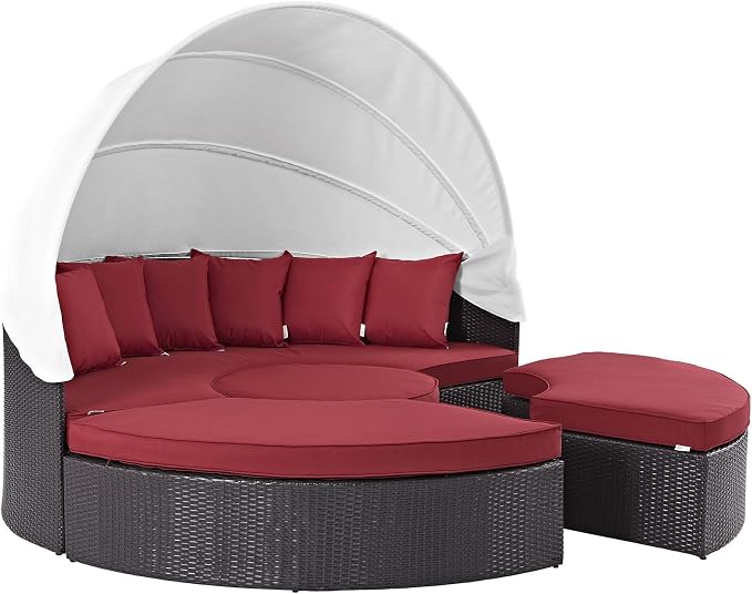 Modway Convene Wicker Rattan Outdoor Patio Retractable Canopy Round Poolside - Image 4