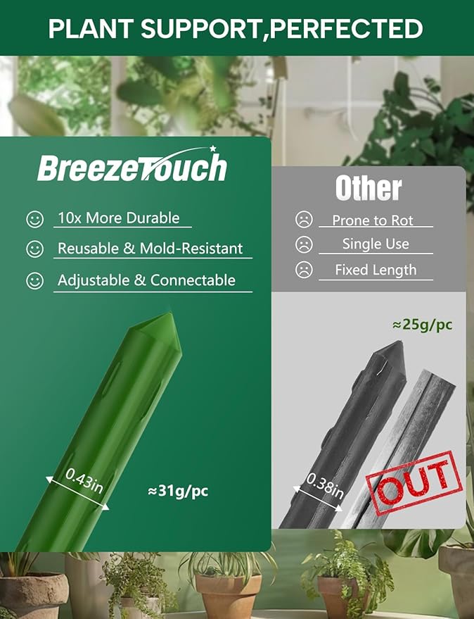 Breeze Touch Garden Trellis for Climbing Plants Outdoor, 40 Pack 17" Tomato - Image 5