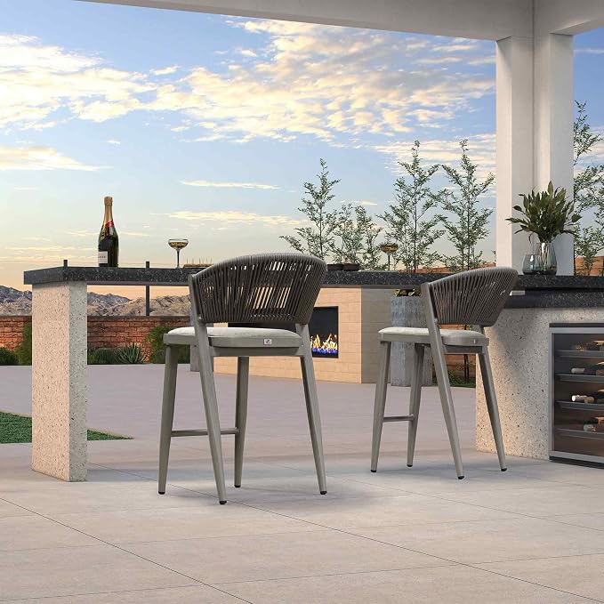 PURPLE LEAF Counter Height Bar Stool Set of 2 Outdoor Chair - Image 4