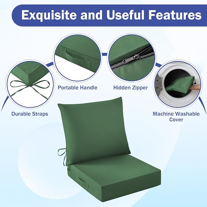 Outdoor Seat Cushion Set, Waterproof & Fade Resistant Patio Chair Cushions - Image 5