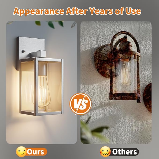 2 Pack Silver Outdoor Wall Sconce Lights Wall Mount, Waterproof Exterior - Image 5