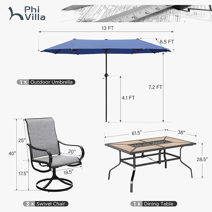 PHI VILLA Outdoor Patio Dining Set - Image 7