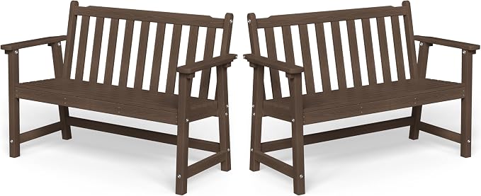Ciokea 48" Outdoor Bench Set of 2, HDPE Weatherproof Garden Bench, 2-Person by CIOKEA