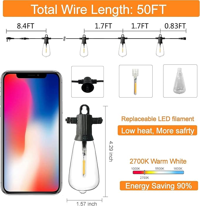 ZOTOYI Outdoor String Lights 50 FT, Waterproof IP65 Outside Light - Image 7