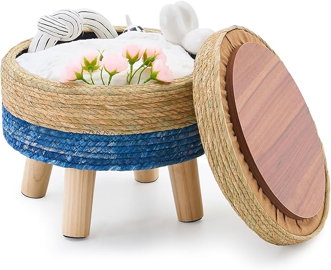 Cpintltr Storage Ottoman Poufs Handwoven Footstool Natural Seagrass Round by CpintltrFruniture