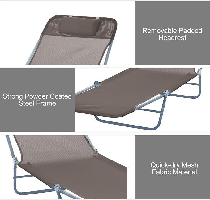 Outsunny Folding Chaise Lounge Chair, Pool Sun Tanning Chair, Outdoor Lounge - Image 5