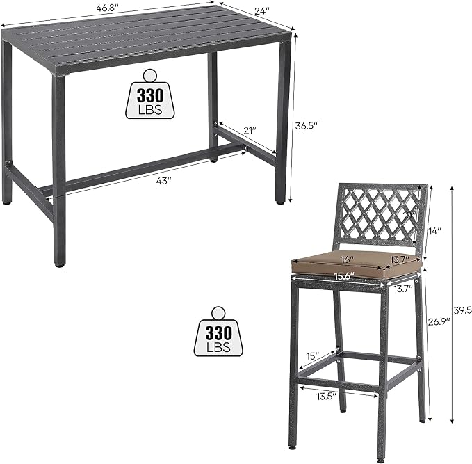 Outdoor Patio Bar Set, Bar Height Patio Dining Set, Weather-Resistant Bistro - Image 7