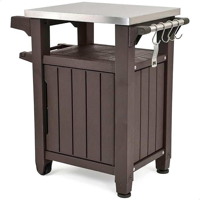 Keter Outdoor Grill Prep Table & Serving Cart, Stainless Steel Top, 40 Gal by Keter