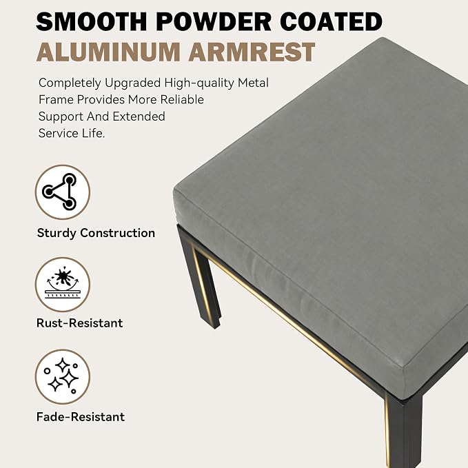 HOMREST Metal Outdoor Ottoman, 2-Piece Aluminum Footstool w/Removable Cushion - Image 3