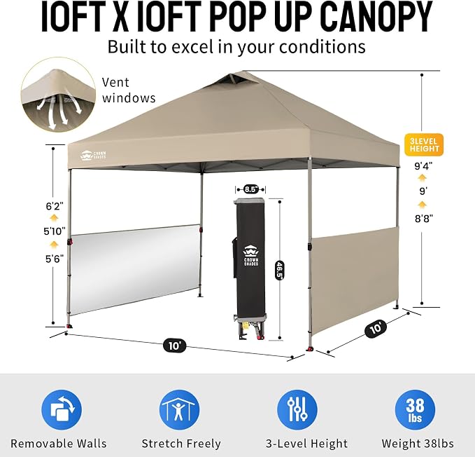 CROWN SHADES 10x10 Pop up Canopy Tent Instant Canopy - Image 7