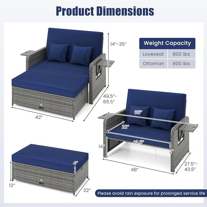 LDAILY Moccha Outdoor Daybed, Wicker Loveseat Sofa Set - Image 9