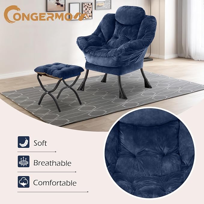 Lazy Chair with Folding Ottoman, Leisure Sofa Chair, Soft Fabric Armchair with - Image 4