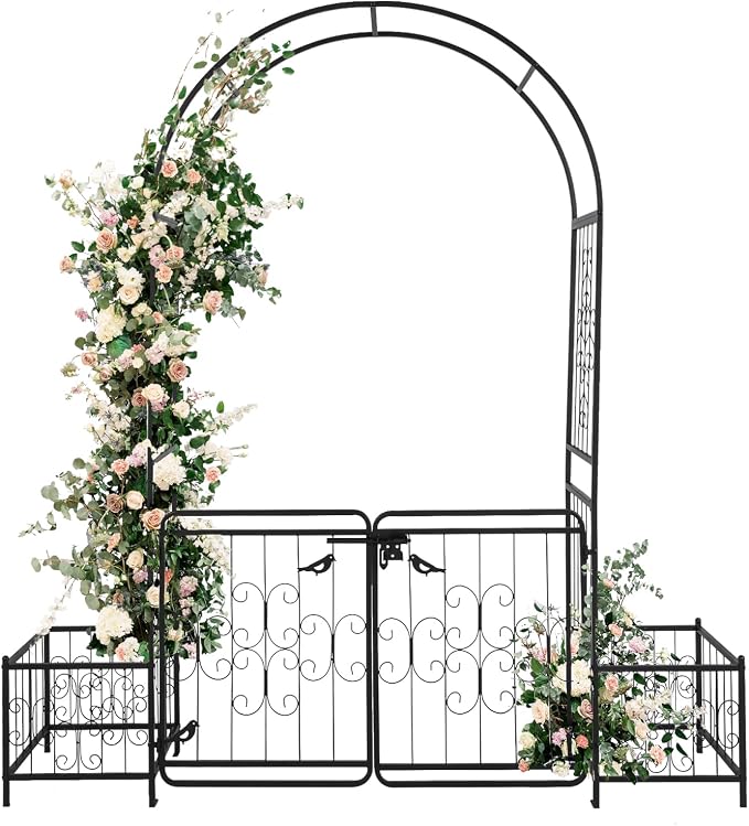 VINGLI Garden Arbor Arch with Gate and Planter Box, Wedding Arch Archway by VINGLI