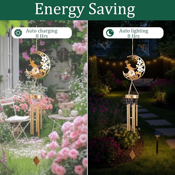 Moon Cat Wind Chime Outdoor 3-Chord, Handmade Metal Garden Wind Chimes - Image 4